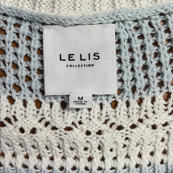 Le Lis Collection Striped Striped Crochet Cardigan Sz M Blue Coastal Boho Cozy - Picture 2 of 9